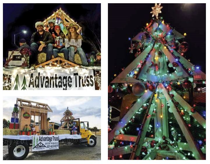Advantage truss's float from the parade with a Christmas tree made of components