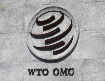 A logo is pictured on the headquarters of the World Trade Organization (WTO) in Geneva, Switzerland, June 2, 2020. 