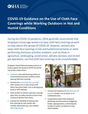 OSHA guidance on face coverings when working outdoors