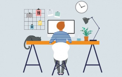 A person working from home graphic