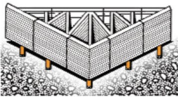 A graphic of roof trusses